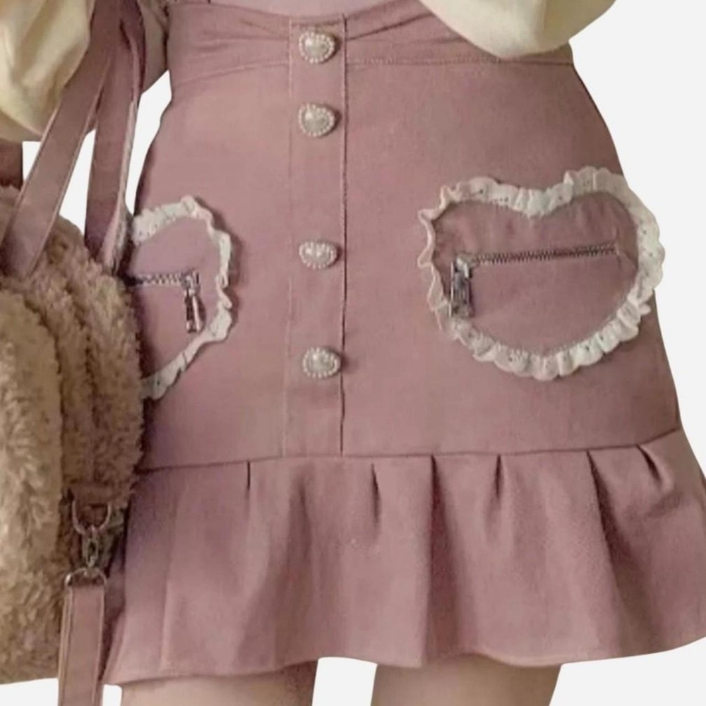 Cute pink bow suspender skirt